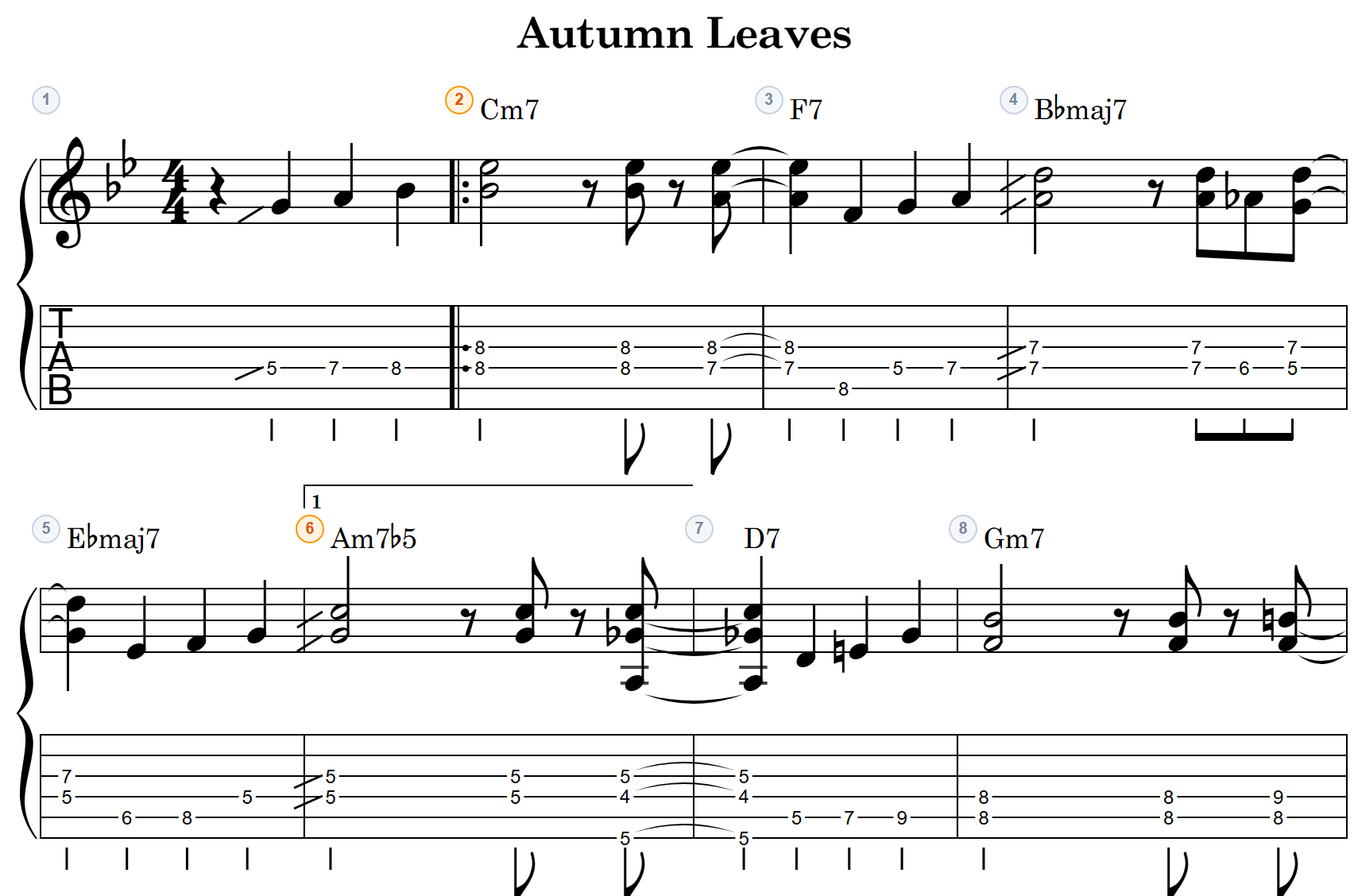 Session Sheet — standard notation and TAB displayed together