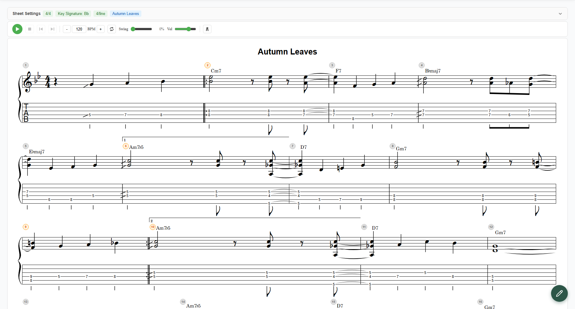 Session Sheet - 五線譜とTAB譜の同時表示