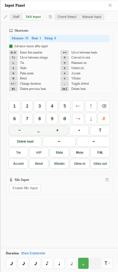 TAB Input - TAB譜で音符を直接入力
