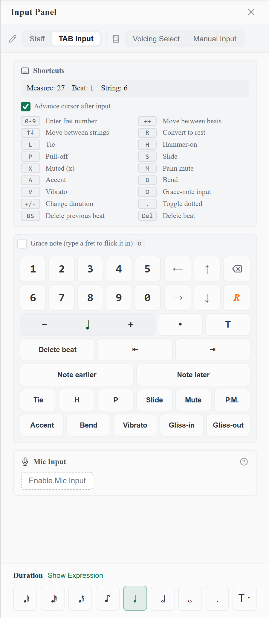 TAB Input - TAB譜で音符を直接入力
