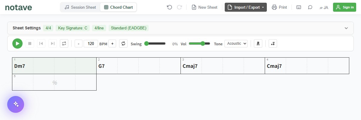 A II-V-I entered in Chord Chart