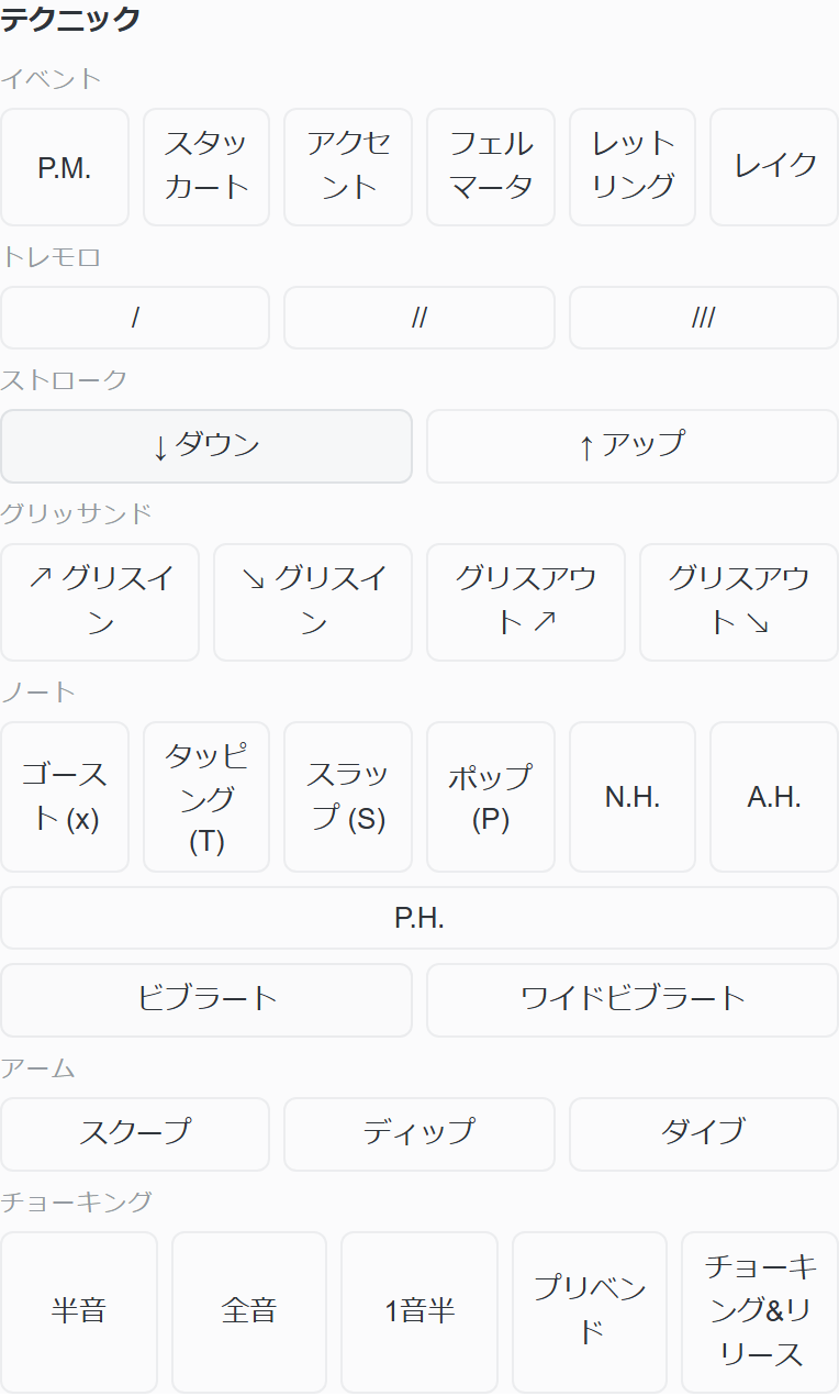演奏表現(テクニック)パネル