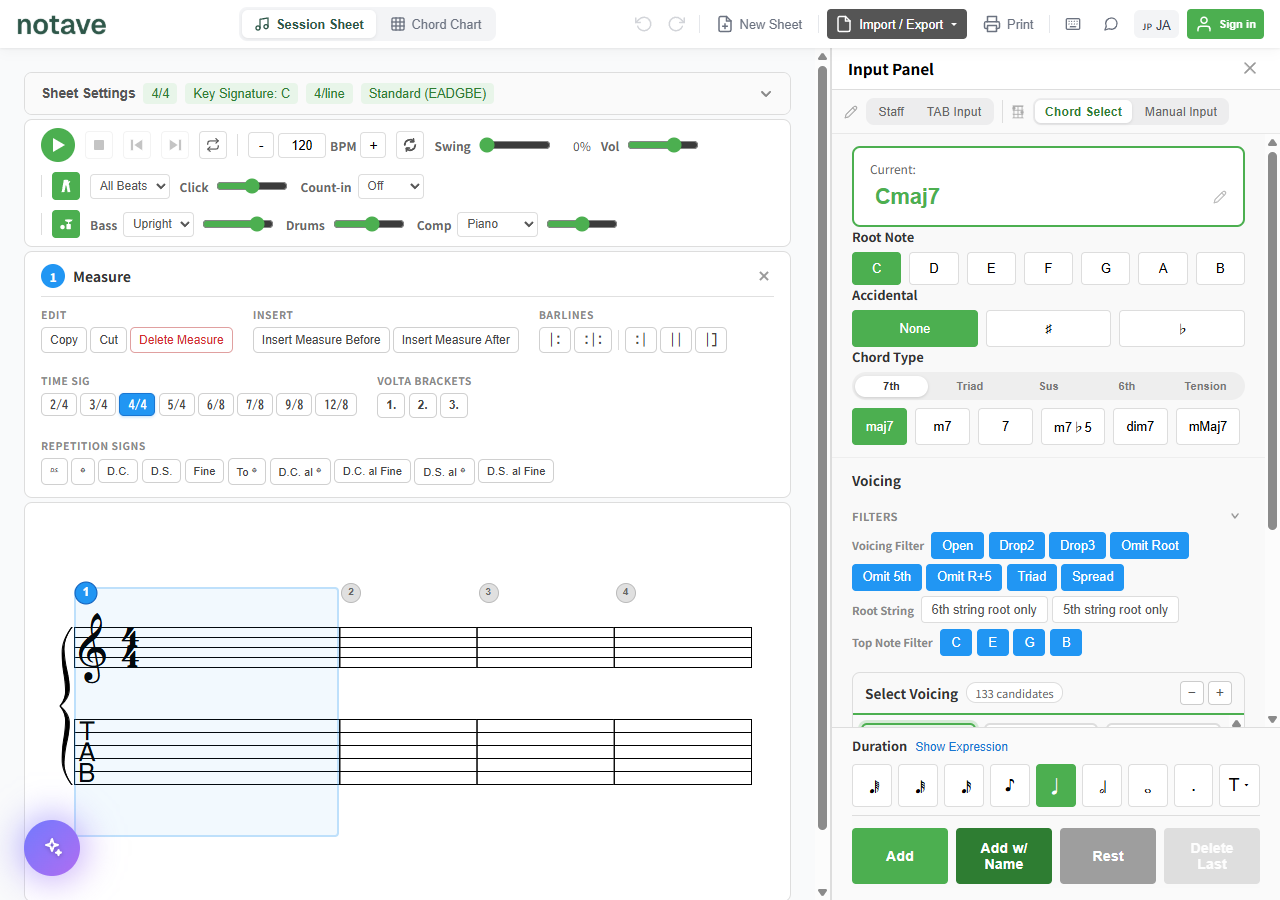 Measure settings panel (with playback bar expanded)