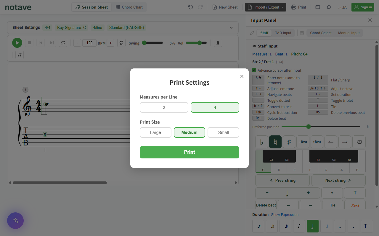 Print settings dialog