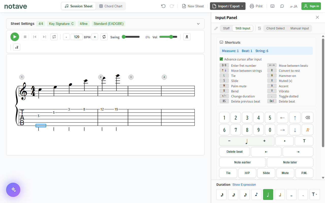 TAB input mode