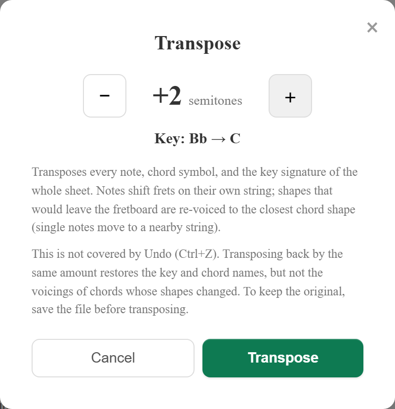 Transpose dialog