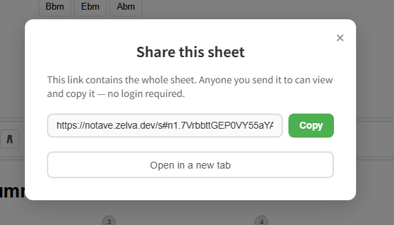 The share-link dialog with the generated URL ready to copy