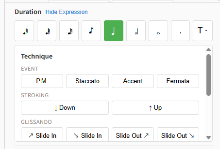 The Duration selector with the expression (Technique) area expanded
